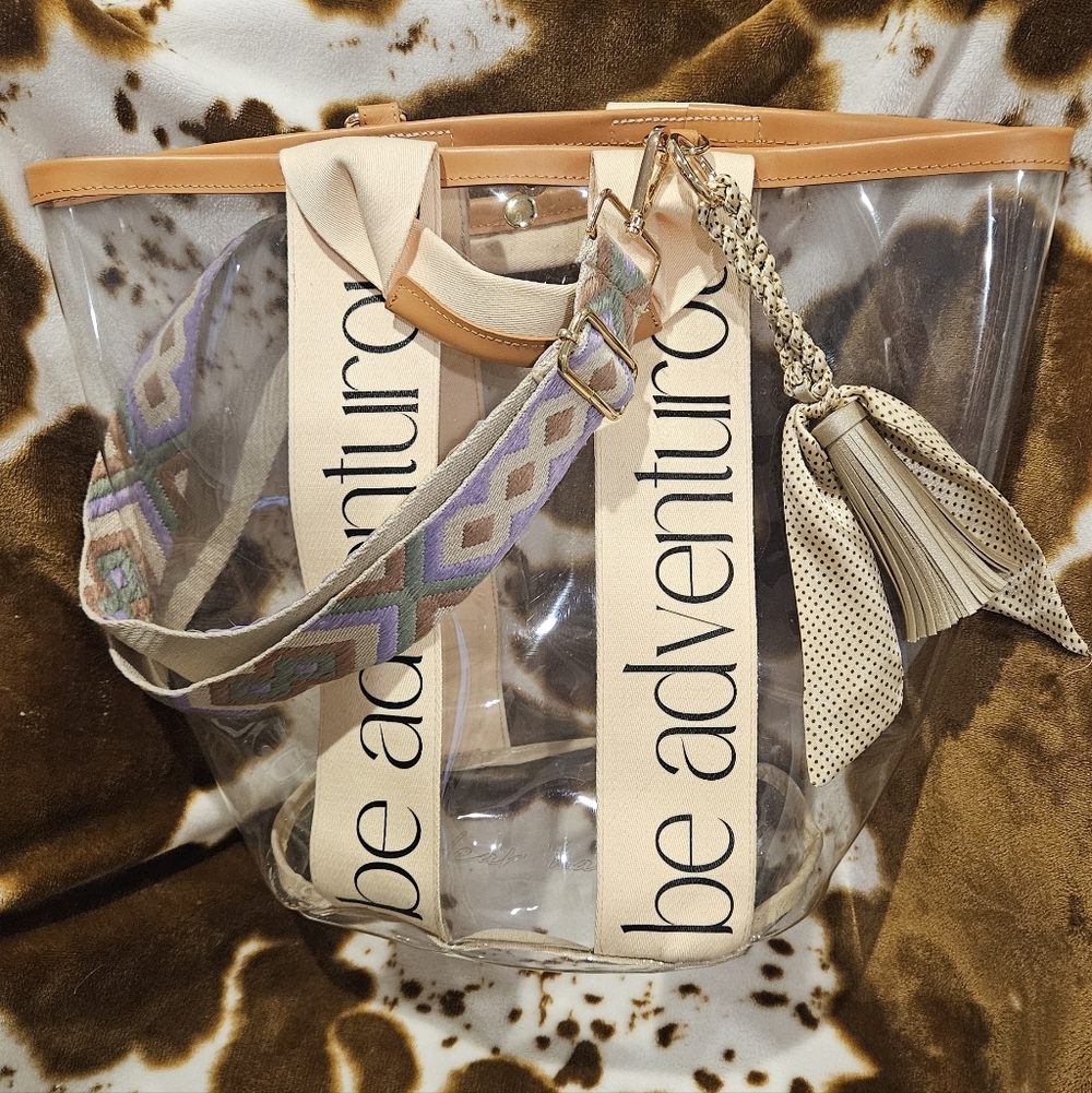 Transparent Tote with Tan and Cream Accents